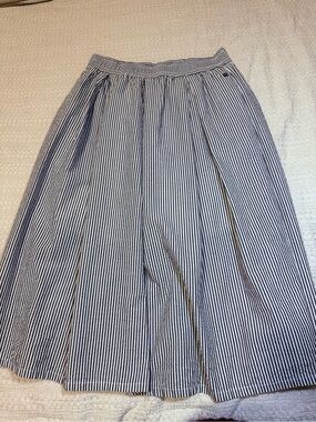 Tommy Hilfiger Navy and White Striped A-Line Midi Skirt